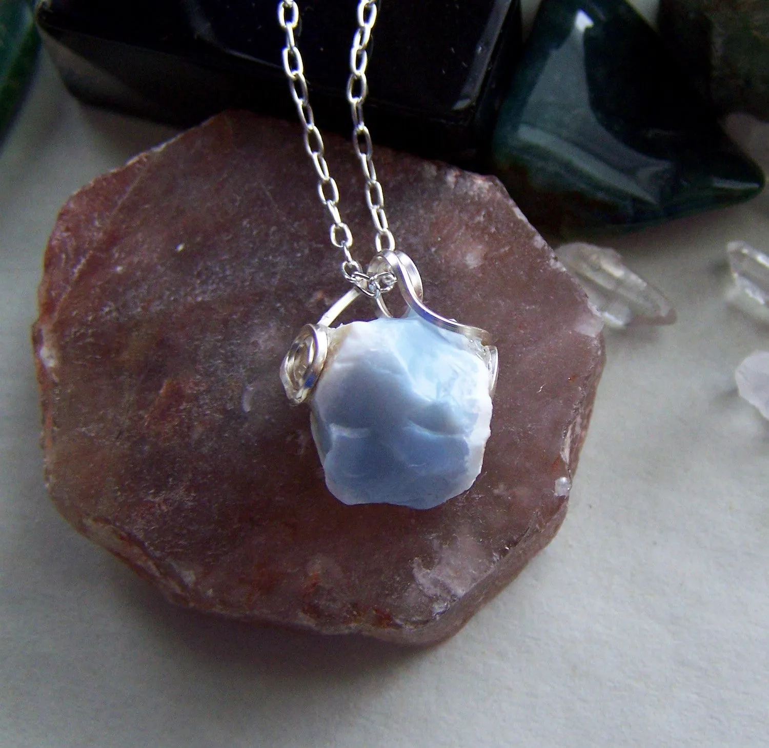 Natural Blue Opal Raw Gemstone Pendant Necklace