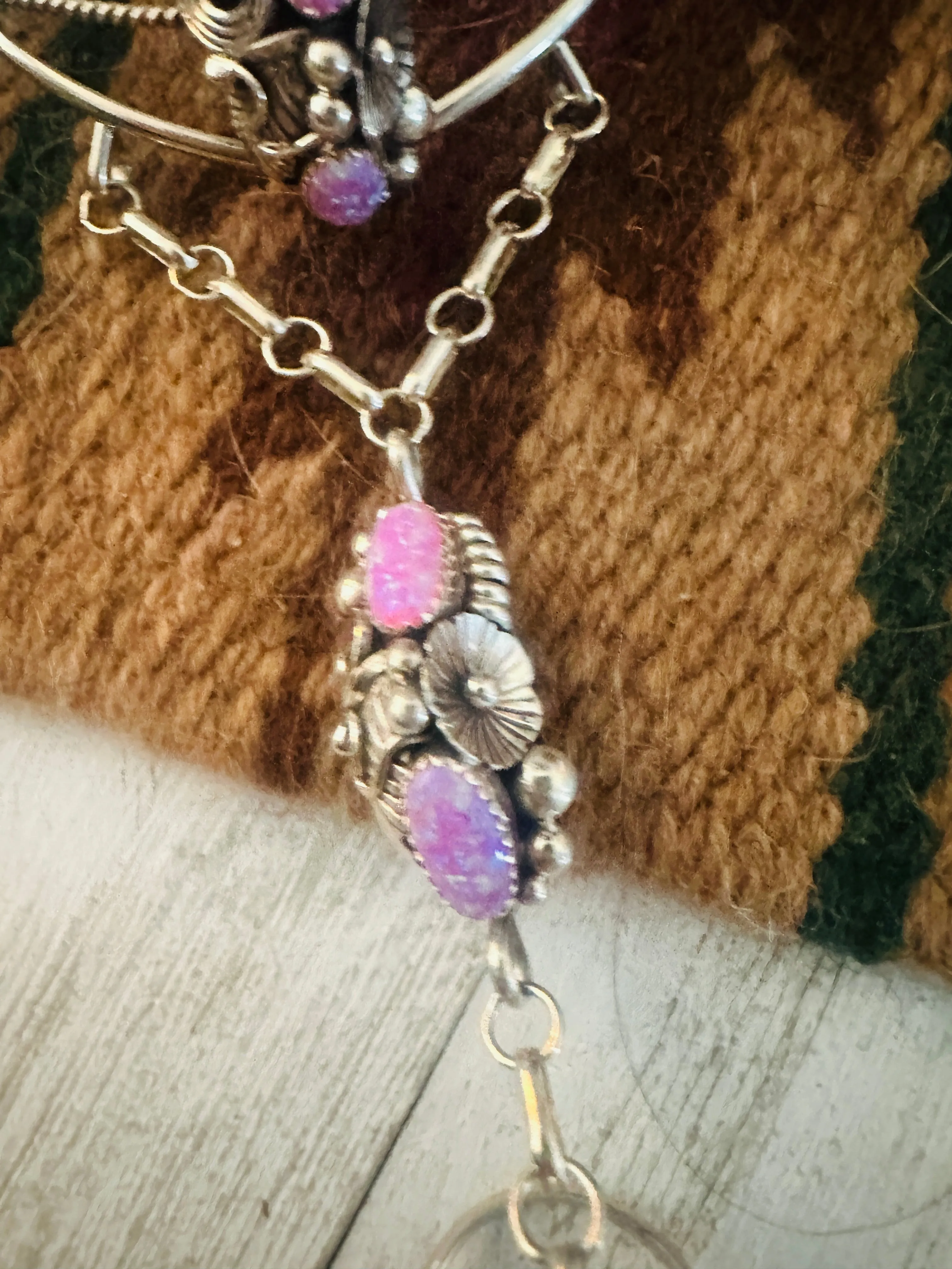 Navajo Pink Fire Opal & Sterling Silver Hand Chain Bracelet