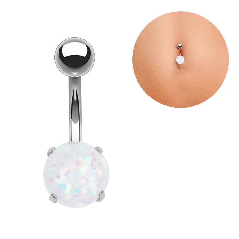 Navel Rings Crystal Belly Button Ring Bar Body Piercing Jewelry 16G Opal Navel Button Belly Rings