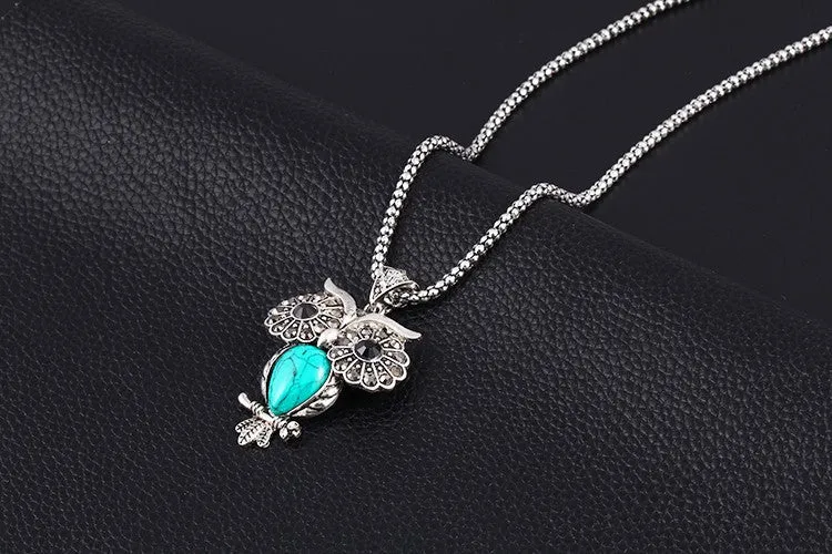 New Brand Design New hot Fashion Elegant Anniversary Gift jewelry sets Turquoise owl earrings Pendant Necklace bracelet set