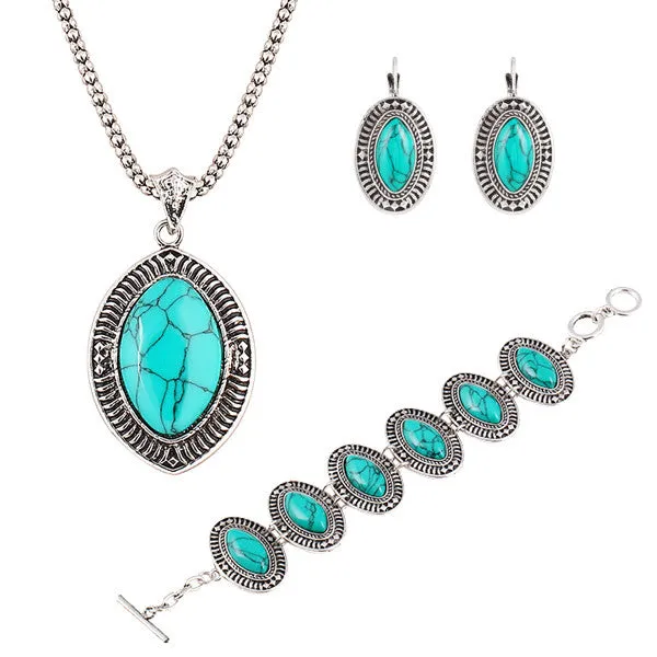 New Design Fashion Vintage jewelry sets Geometry Ellipse Pendants Necklace Chain Bracelets long drop earrings for women