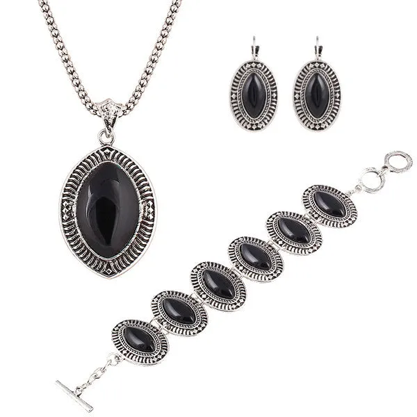 New Design Fashion Vintage jewelry sets Geometry Ellipse Pendants Necklace Chain Bracelets long drop earrings for women