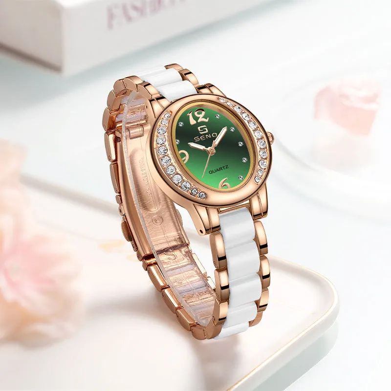 New Dignified Generous Style Fashion Oval Watch Female Temperament Trend Women's Watch with Diamonds