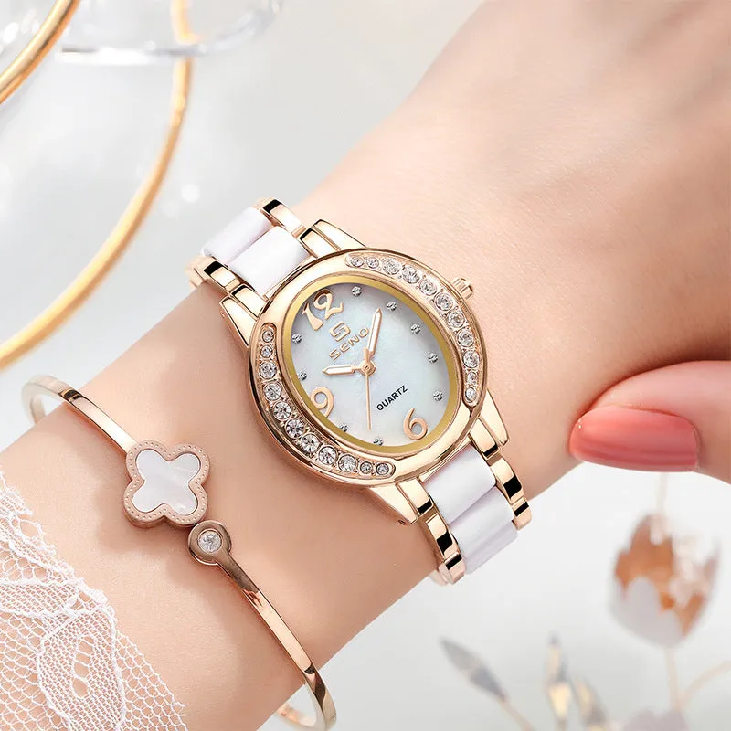 New Dignified Generous Style Fashion Oval Watch Female Temperament Trend Women's Watch with Diamonds