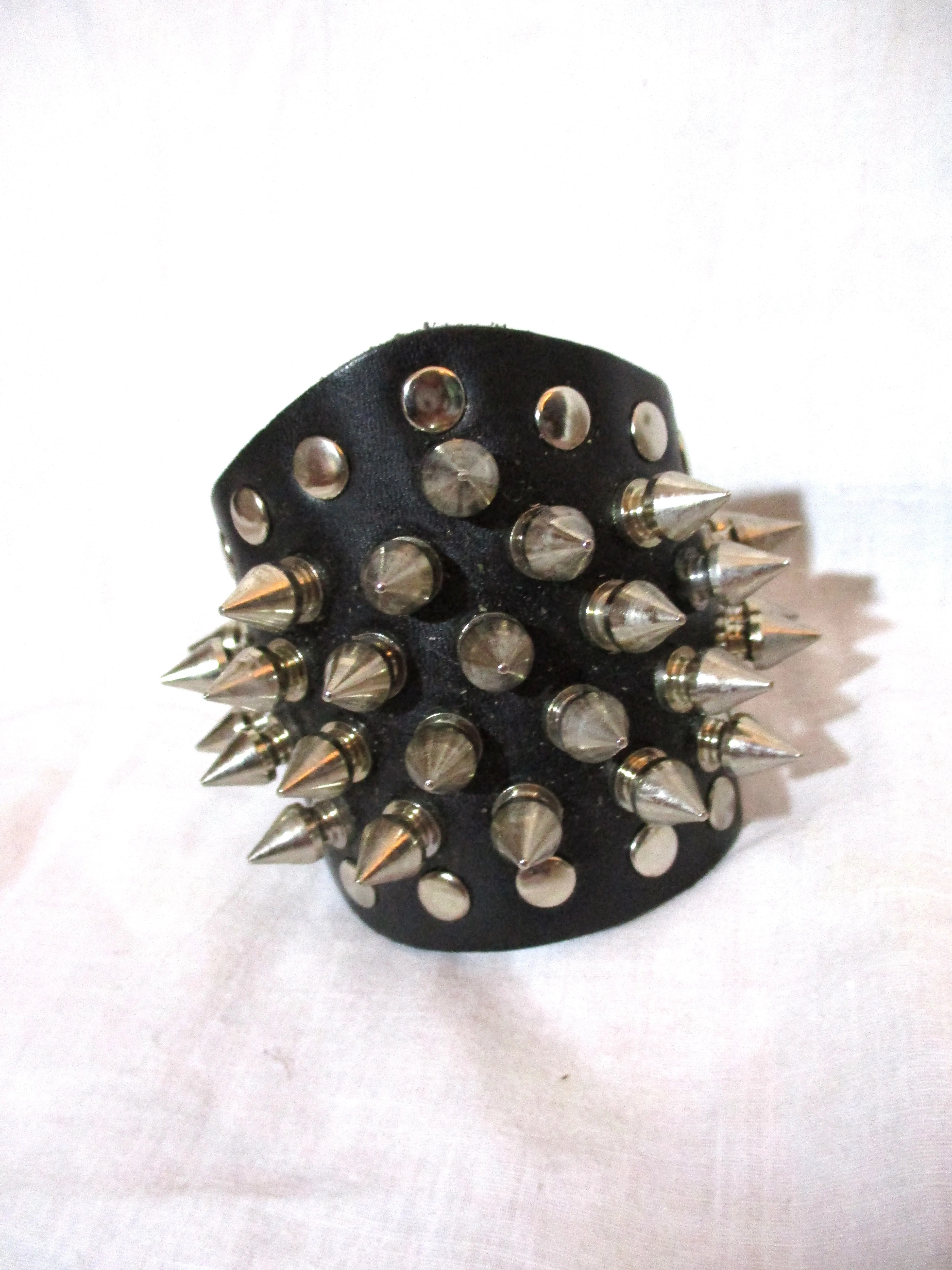 NEW M.S. SPIKE STUD Leather Punk Bracelet Cuff Industrial Goth Emo BLACK Adjustable