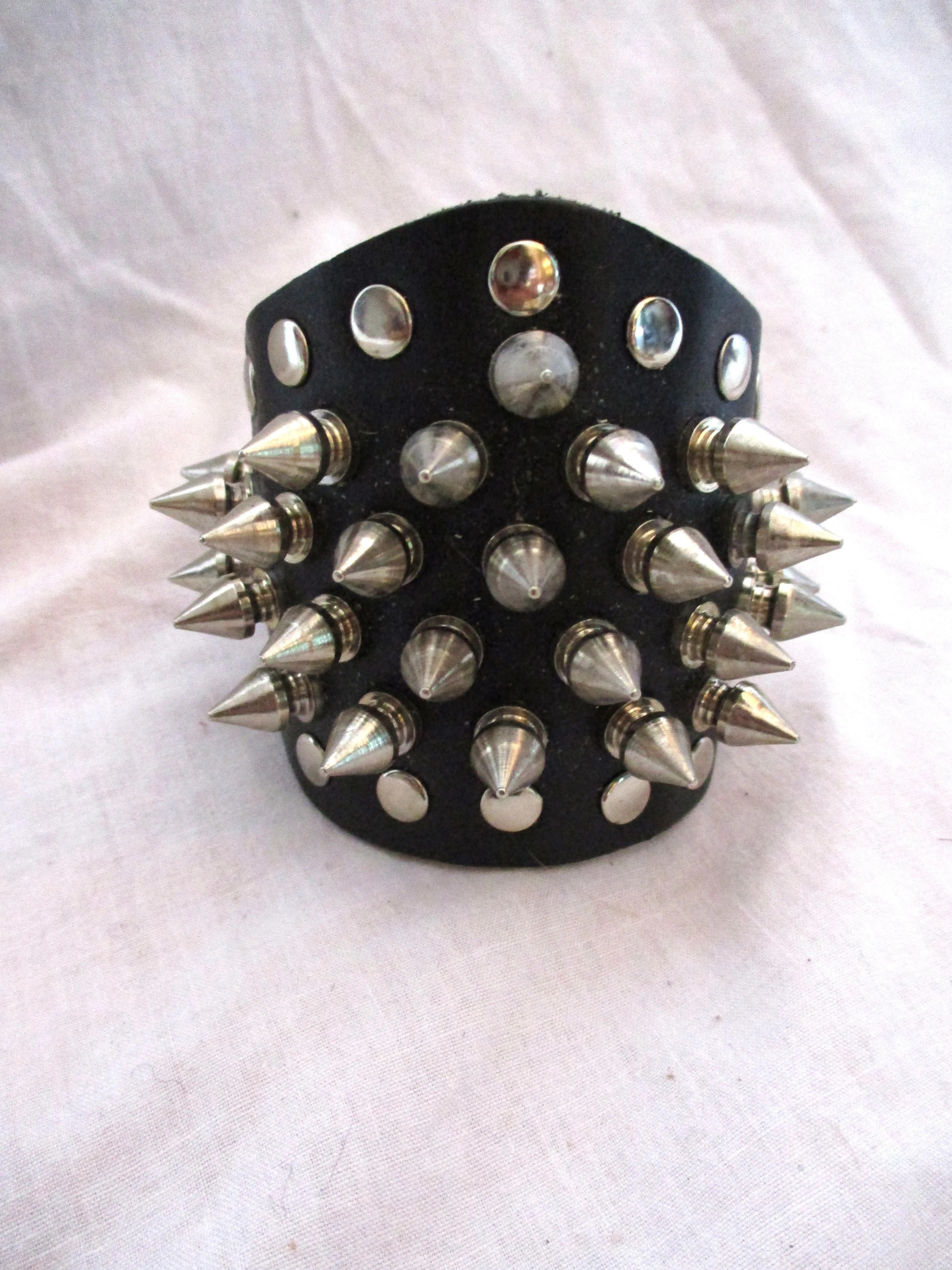 NEW M.S. SPIKE STUD Leather Punk Bracelet Cuff Industrial Goth Emo BLACK Adjustable