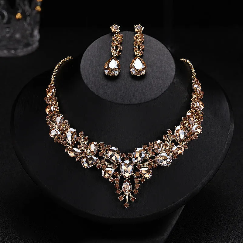 New Stylish and elegant Exquisite Jewelry Sets For Women Wedding Party Accessories Cubic Zircon Stud Earrings & Necklace Gift