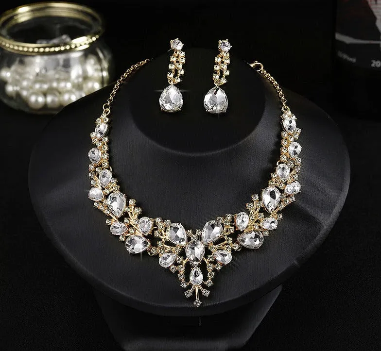 New Stylish and elegant Exquisite Jewelry Sets For Women Wedding Party Accessories Cubic Zircon Stud Earrings & Necklace Gift