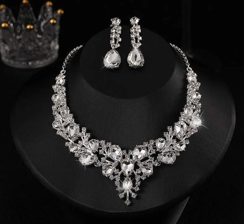 New Stylish and elegant Exquisite Jewelry Sets For Women Wedding Party Accessories Cubic Zircon Stud Earrings & Necklace Gift