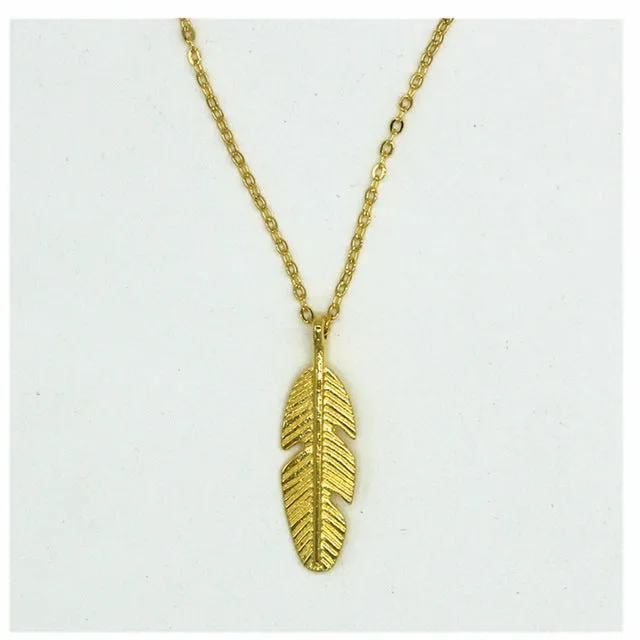 NK738 New 2017 Summer Everyday Punk Men Bijoux Vintage Leaf Feather Pendant Necklace For Women Chain Jewelry Clavicle Collier