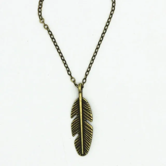 NK738 New 2017 Summer Everyday Punk Men Bijoux Vintage Leaf Feather Pendant Necklace For Women Chain Jewelry Clavicle Collier