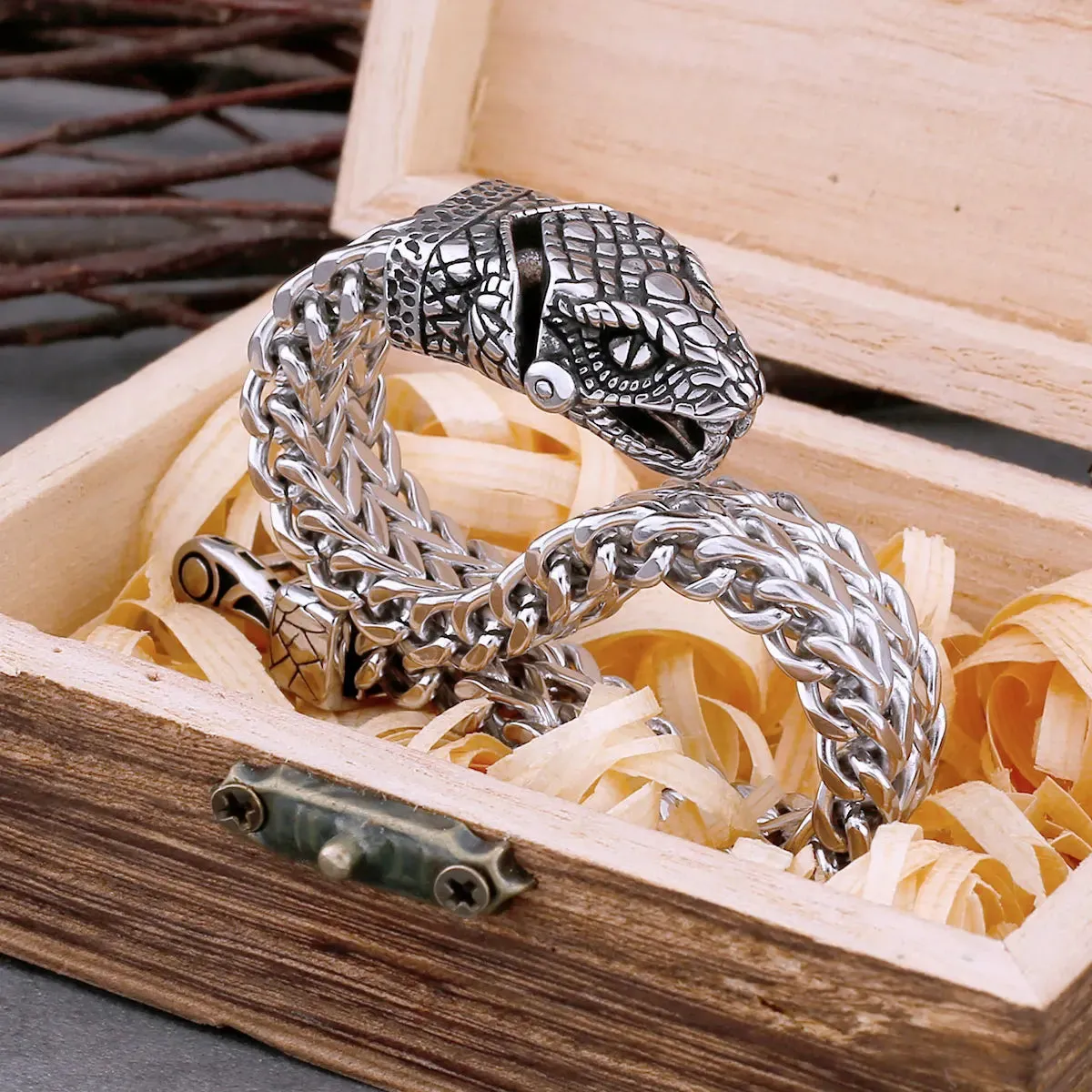 Nordic Viking Never Fade Stainless Steel Dominant Snake Head Bracelet