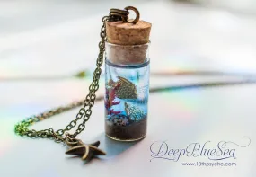 Ocean and golden fish Bottle pendant necklace