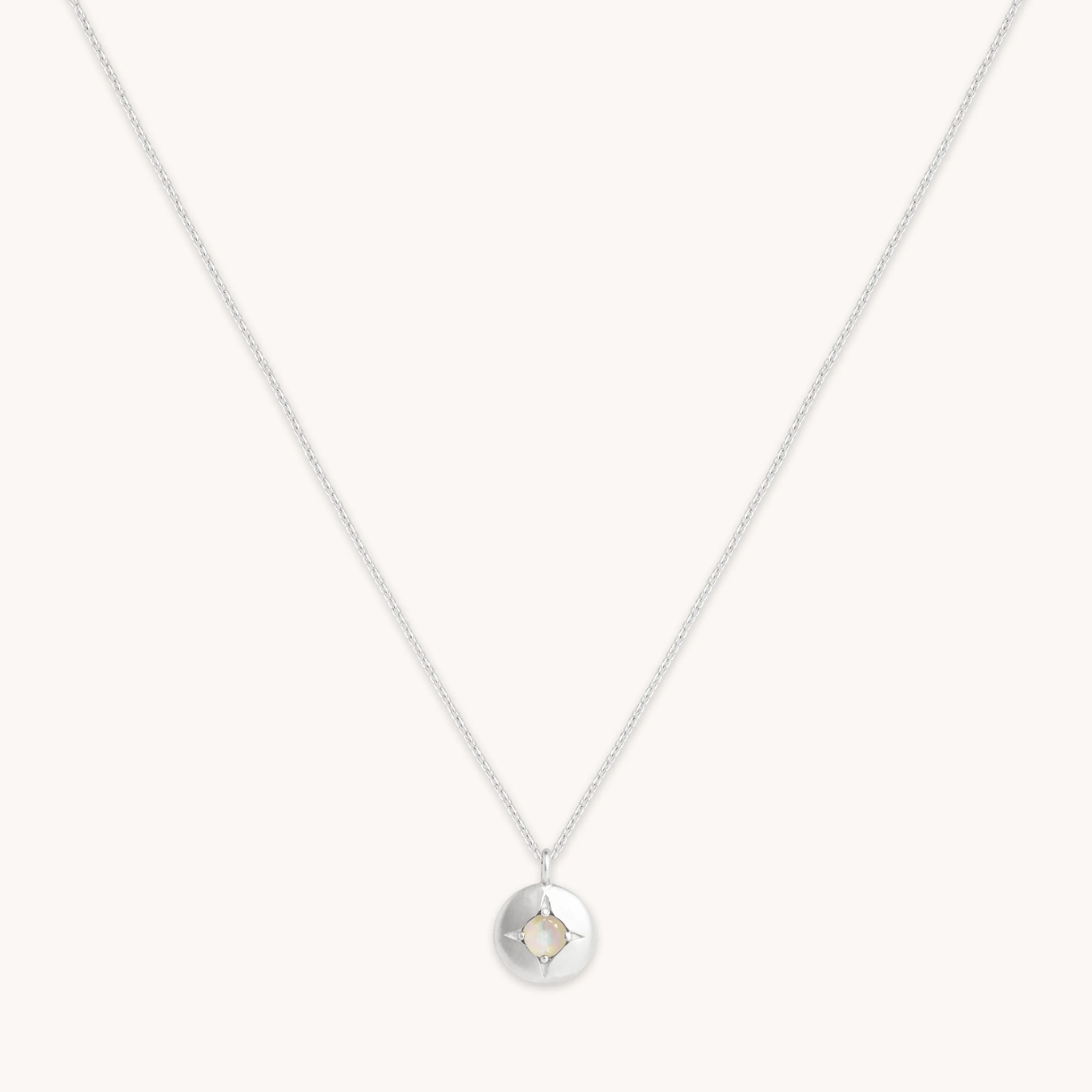 October Opal Birthstone Necklace in Solid White Gold