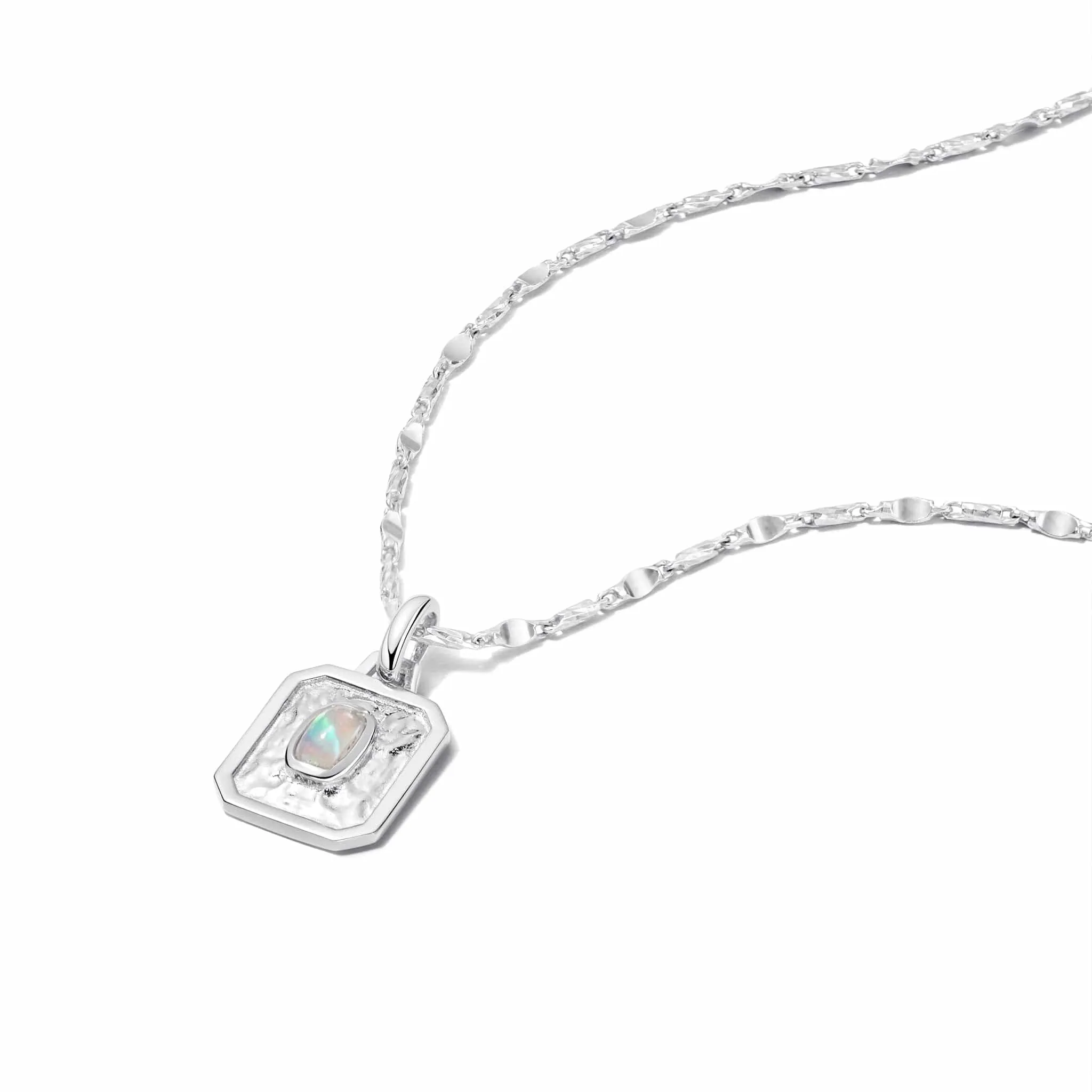 October Opal Birthstone Necklace Sterling Silver