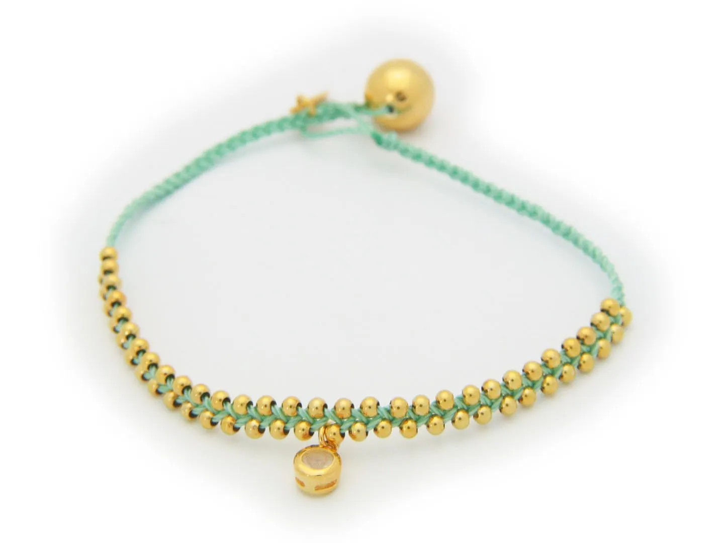 October Opal (Cz) Green Cord Bracelet in Vermeil, 6"