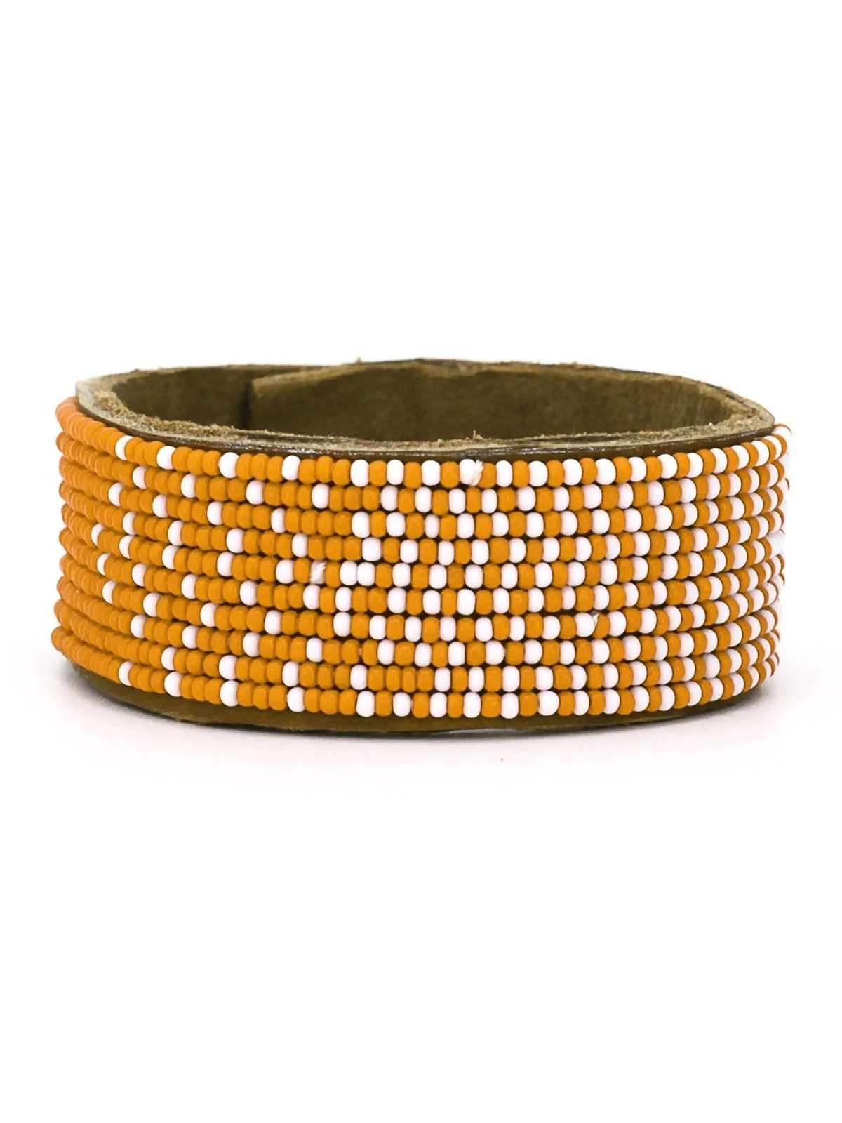 Ombre Orange Beaded Leather Cuff