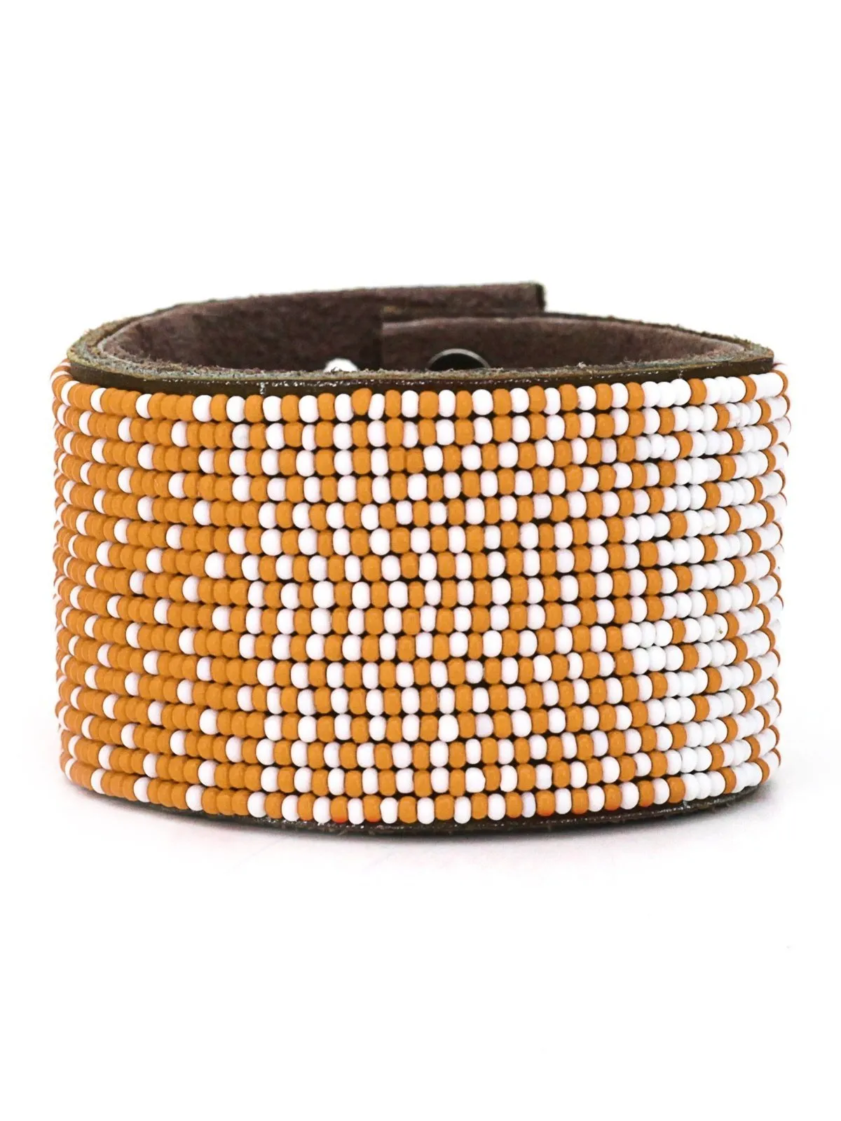 Ombre Orange Beaded Leather Cuff