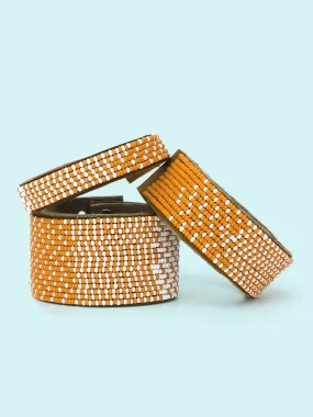 Ombre Orange Beaded Leather Cuff