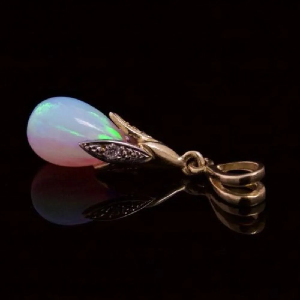 Opal & Diamond Gold Dropper Pendant