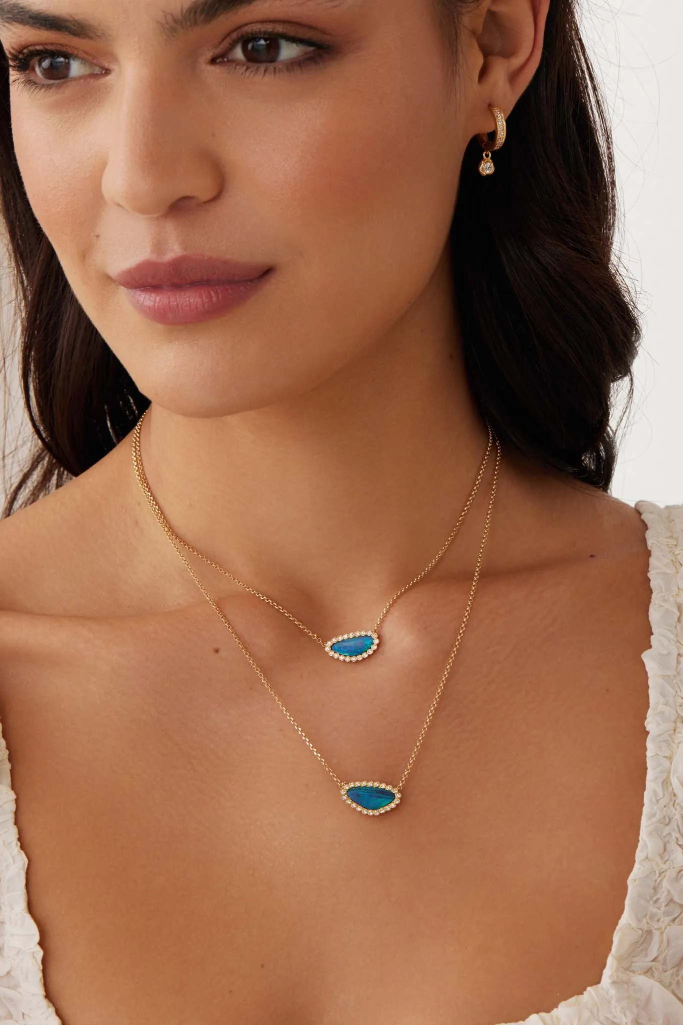 Opal & Diamond Gold Necklace, 18k Gold