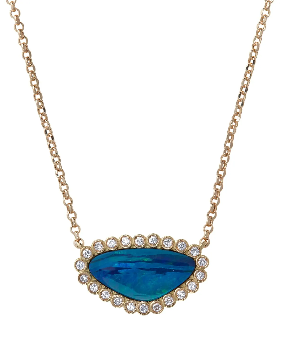 Opal & Diamond Gold Necklace, 18k Gold