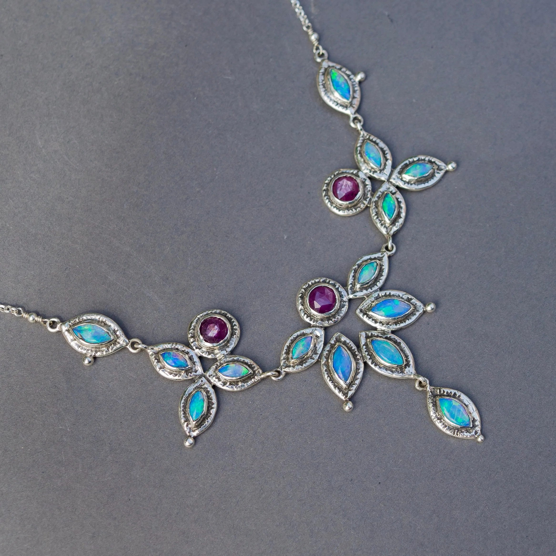 Opal & Ruby Lotus Necklace