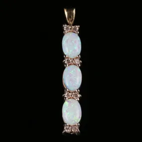 Opal And Diamond Trilogy Pendant 9Ct Gold