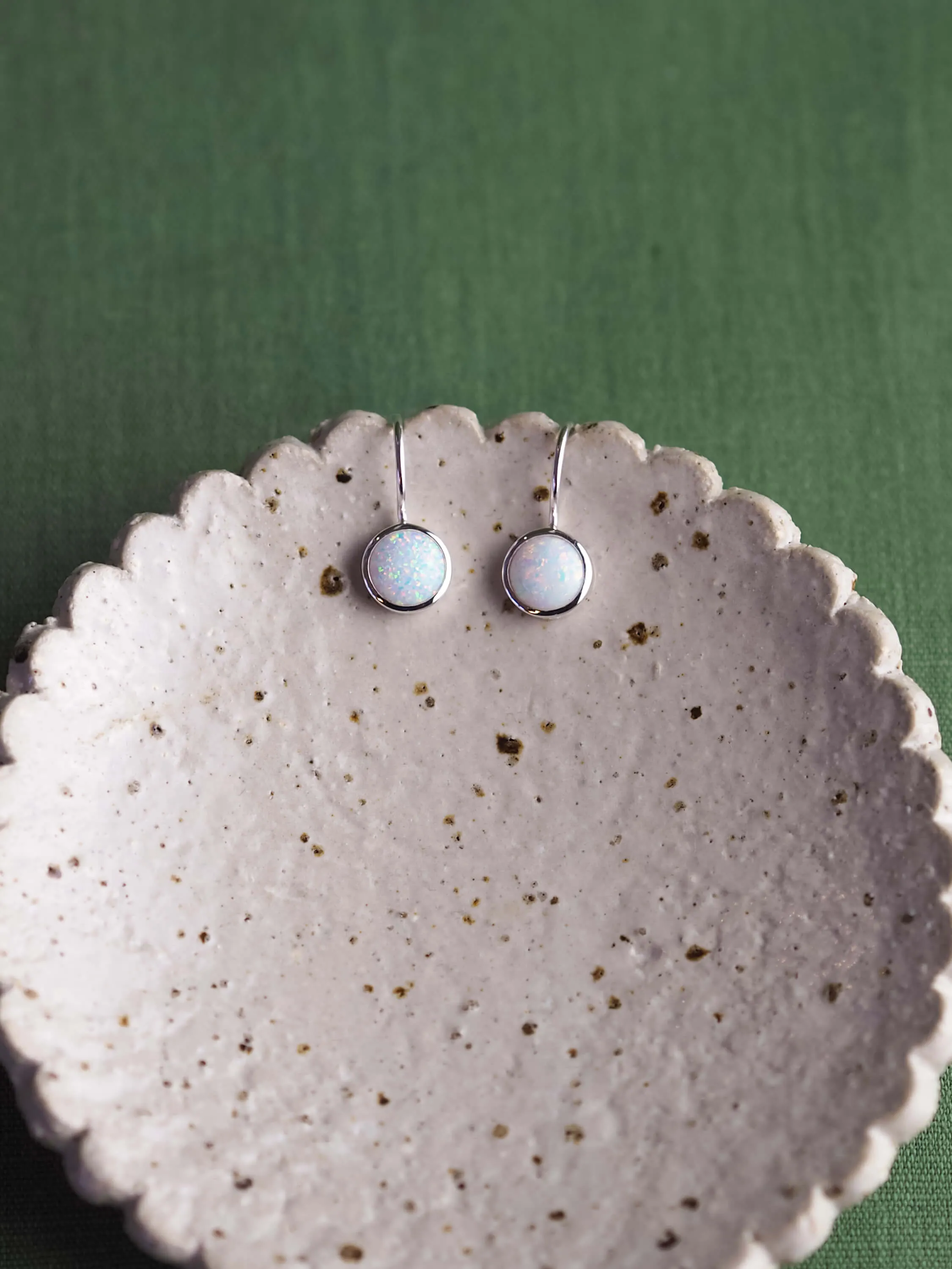 Opal Bezel Round Drop Hook Earrings