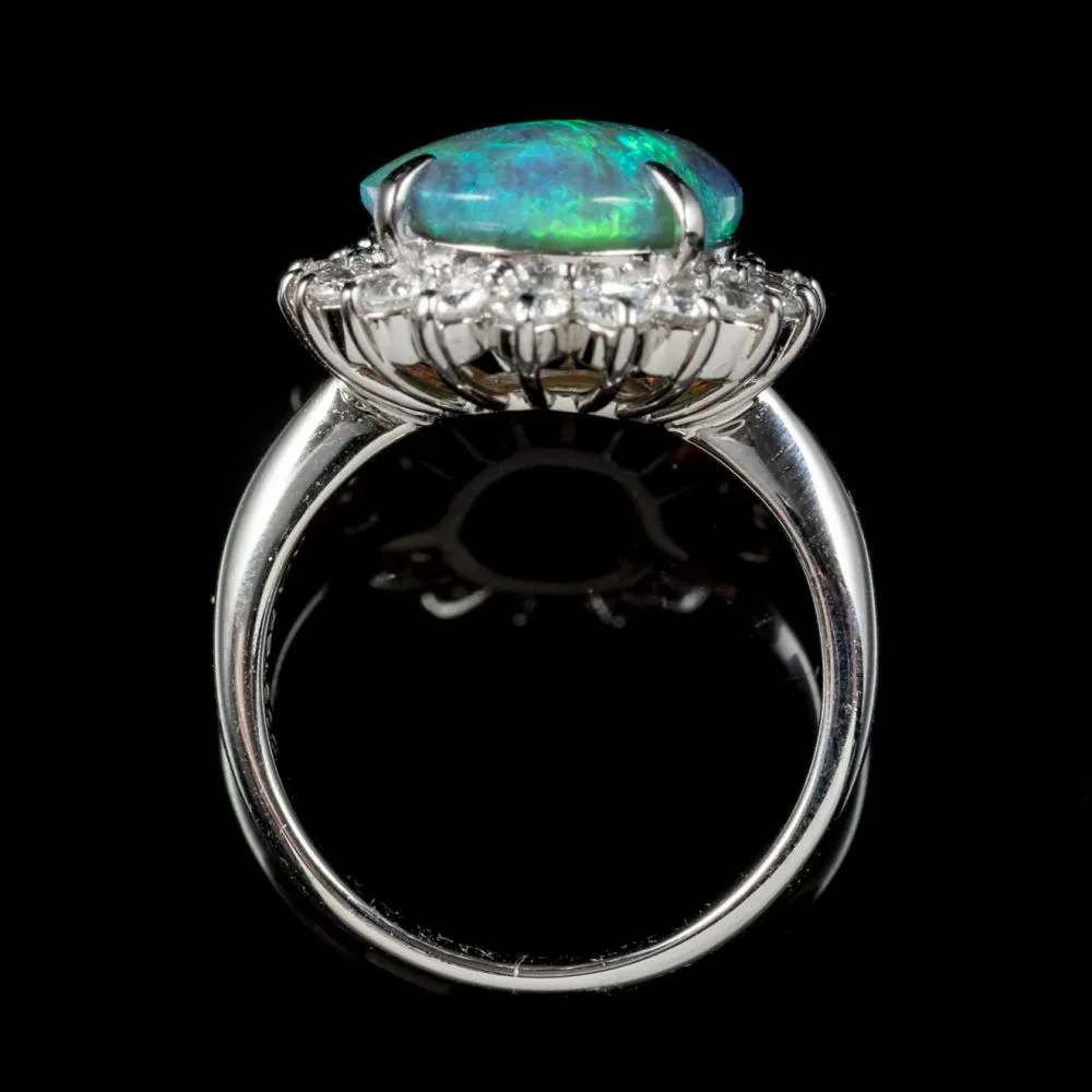 Opal Diamond Cluster Ring Platinum 3.4Ct Opal Circa 1960