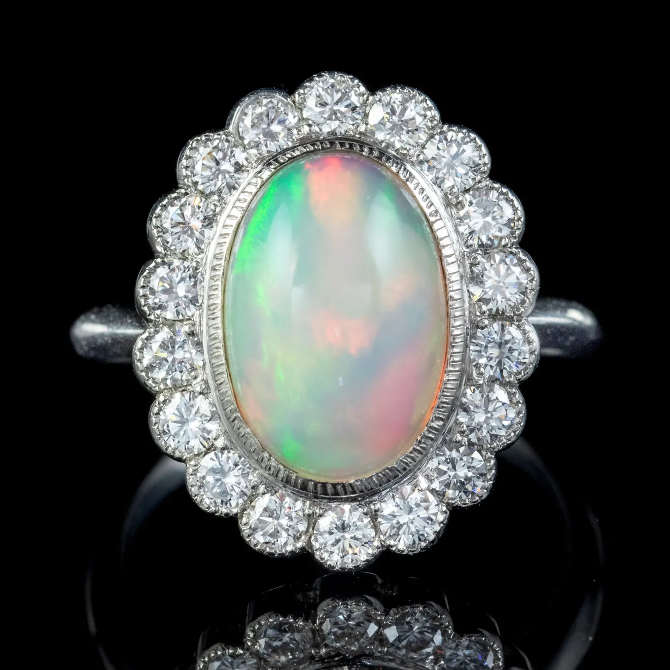 Opal Diamond Ring Platinum 4ct Natural Opal 1.60ct Diamonds