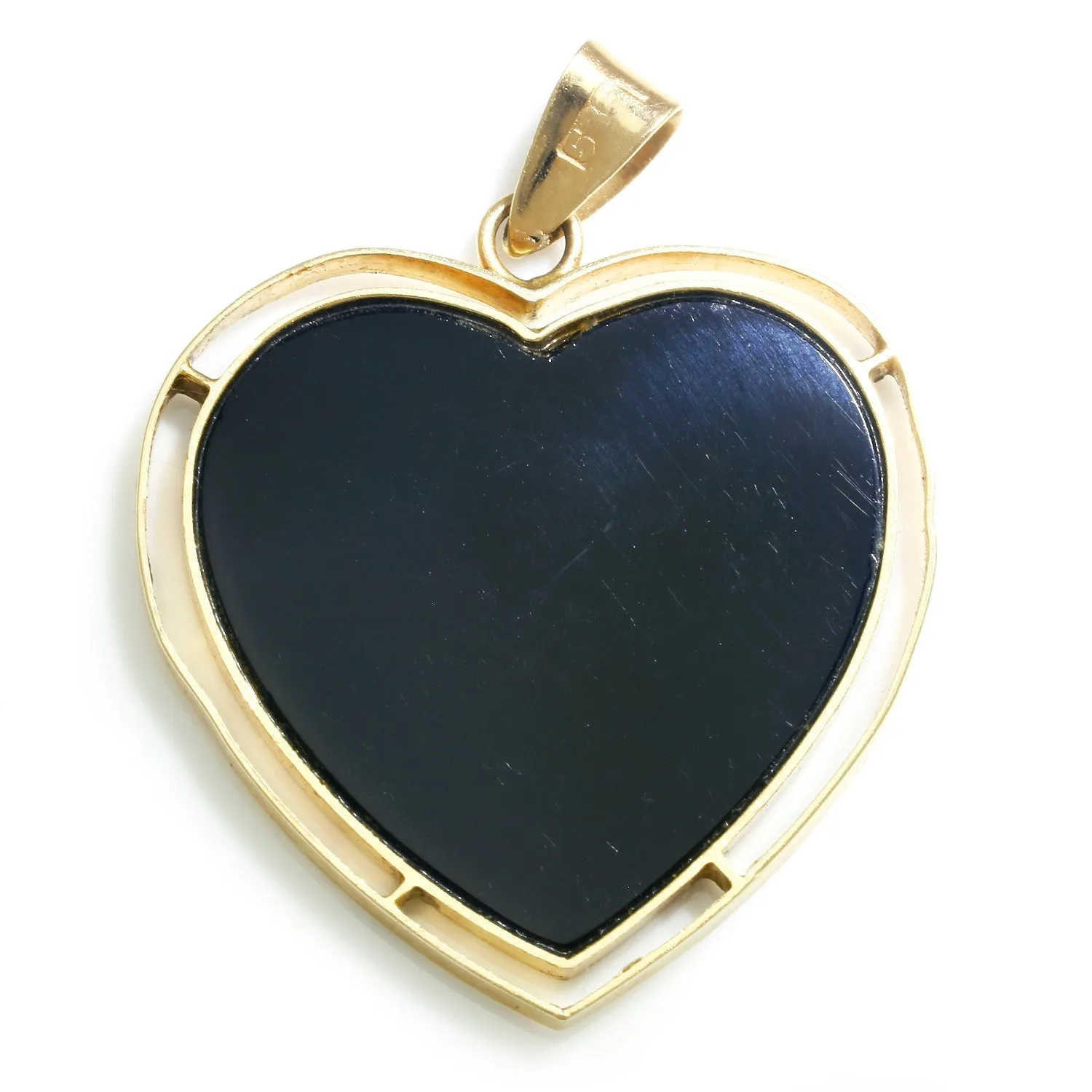 Opal Inlay Mosaic Heart Pendant 14K Yellow Gold