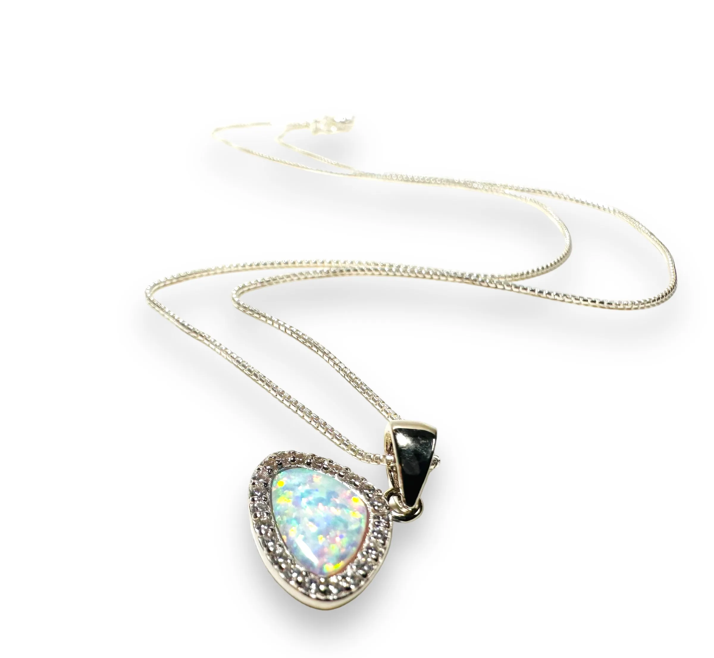 Opal Necklace/Lab Created Gemstone, Teardrop