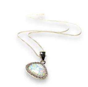 Opal Necklace/Lab Created Gemstone, Teardrop