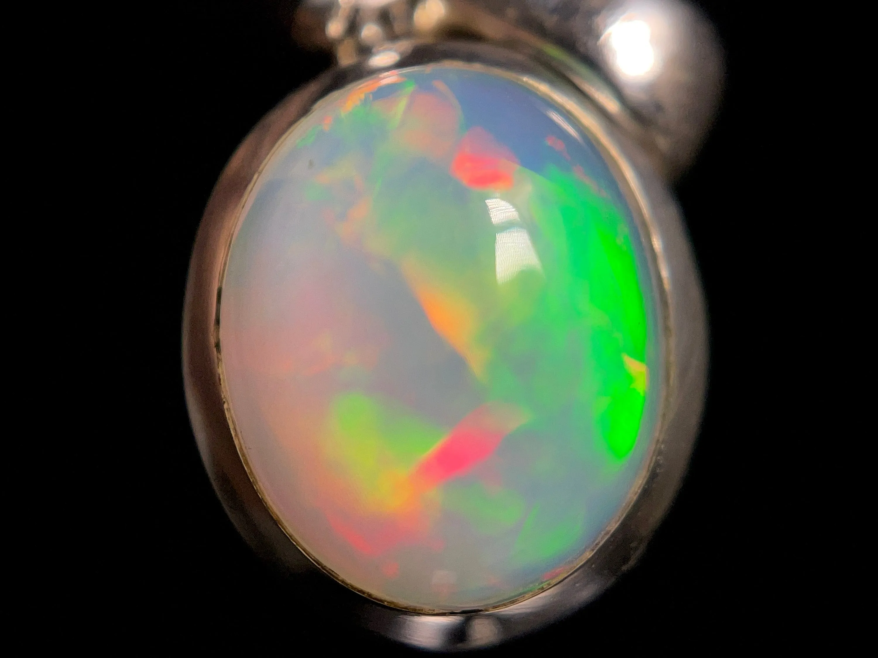 OPAL Pendant - Sterling Silver, 10x12mm Oval Cabochon - Opal Necklace, Birthstone Necklace, Opal Jewelry, Welo Opal, 49063