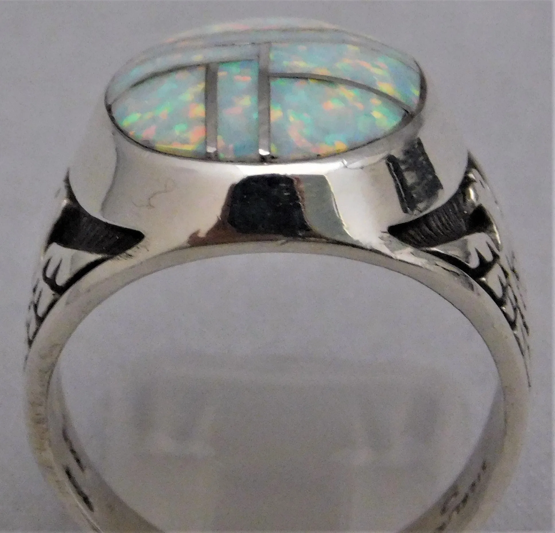 Opal Semi-Black Solid Sterling Silver Mens Ring....Size 10