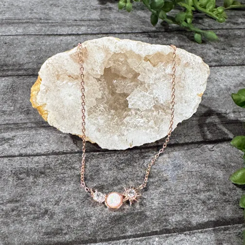 Opalstone & Crystal Dainty Necklace (ROSE GOLD, GOLD OR SILVER)