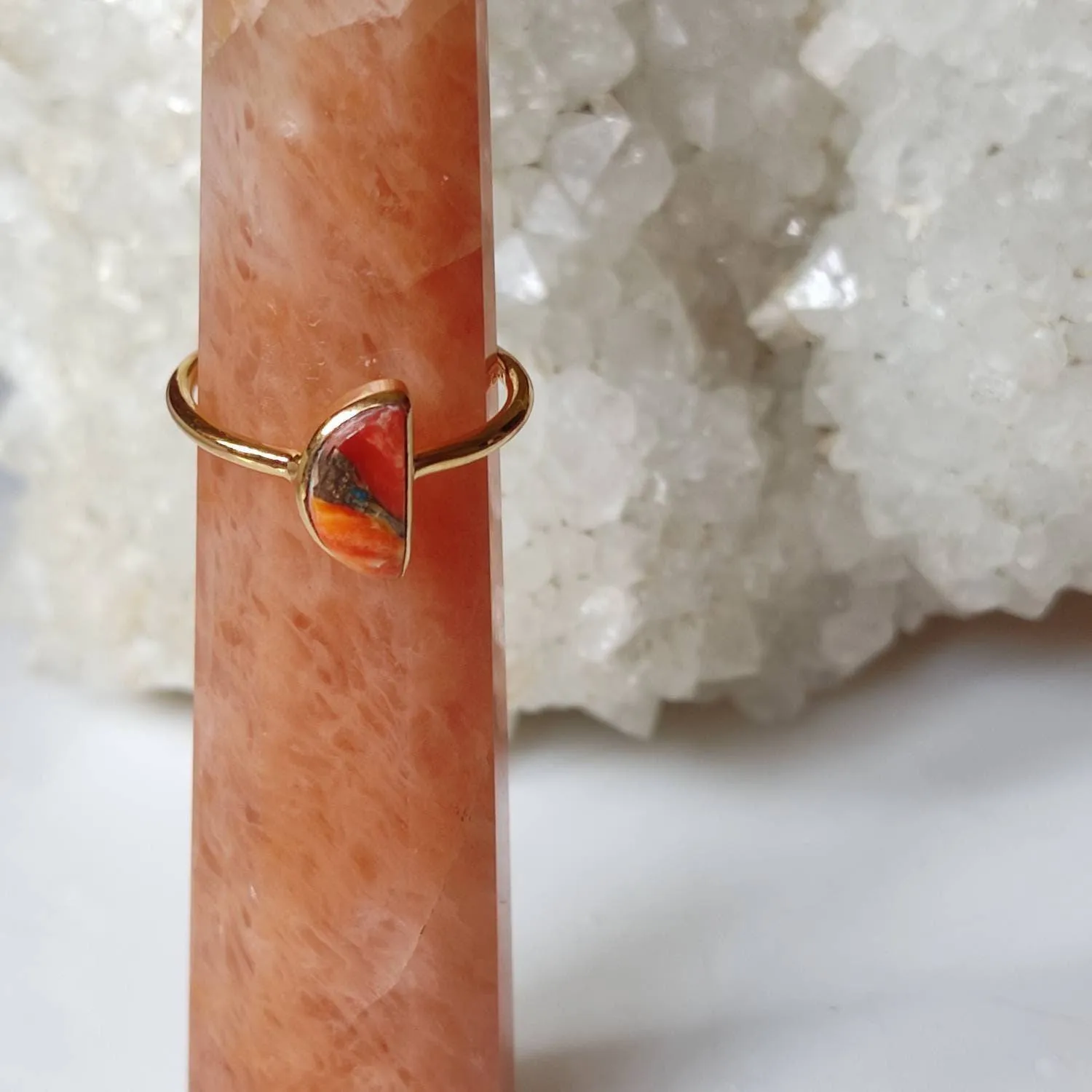 Orange Opal Half Moon Ring