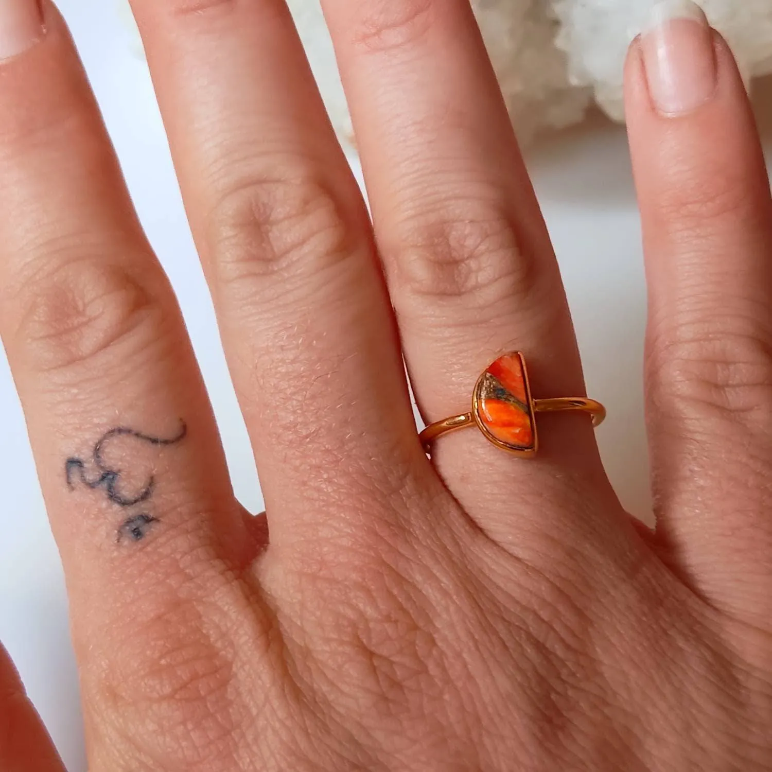 Orange Opal Half Moon Ring