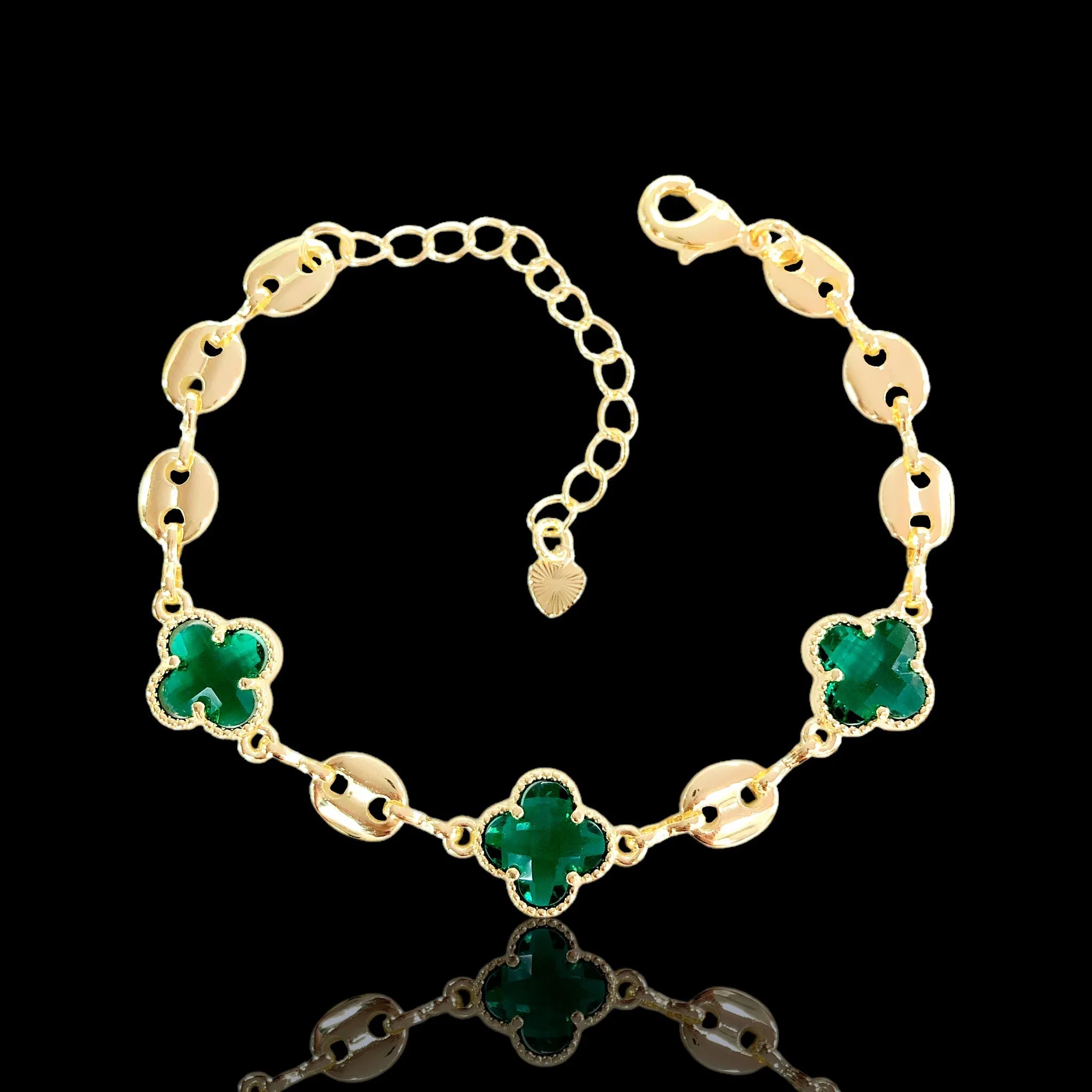 Oro Laminado Gold Filled Lucky Crystal Clover Bracelet