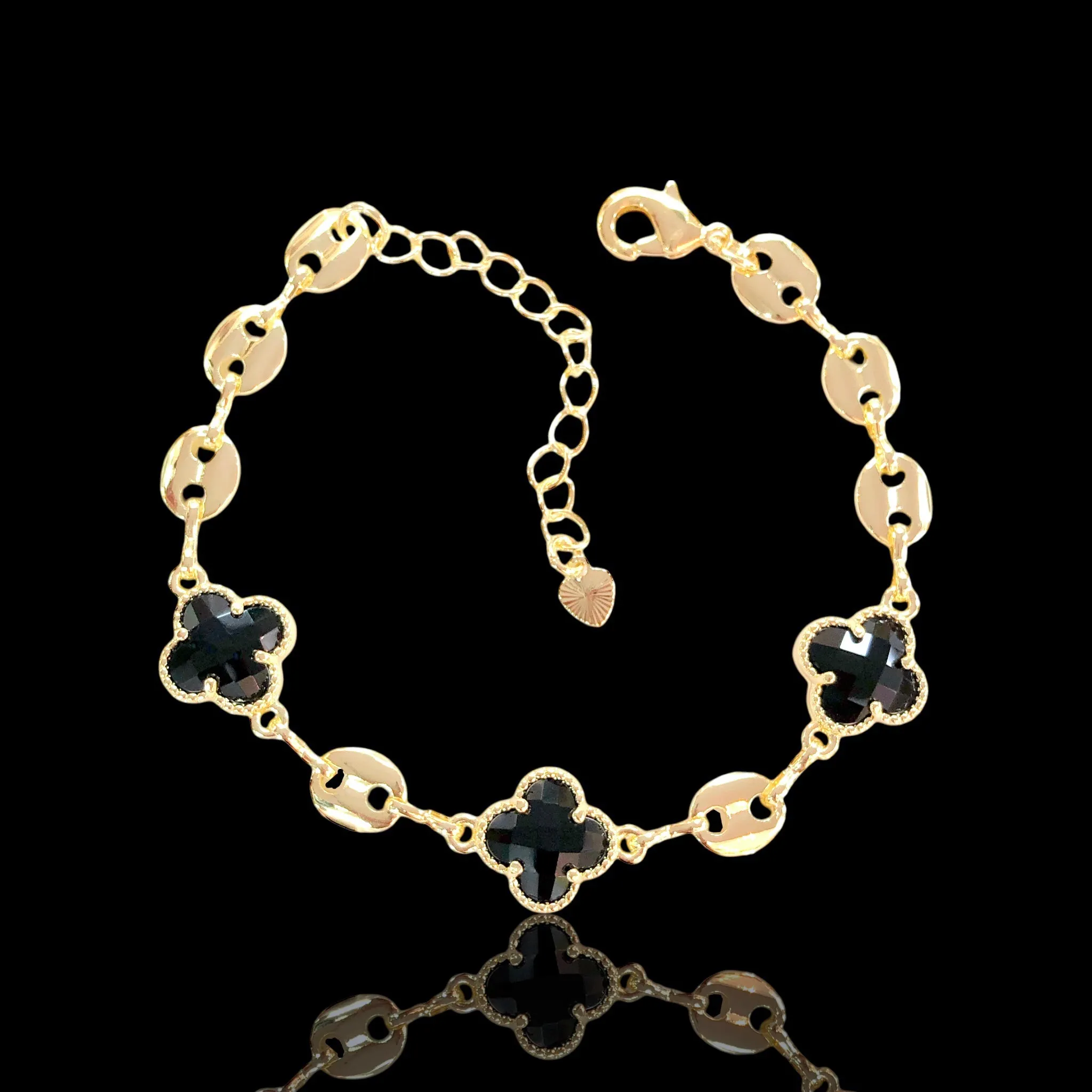 Oro Laminado Gold Filled Lucky Crystal Clover Bracelet