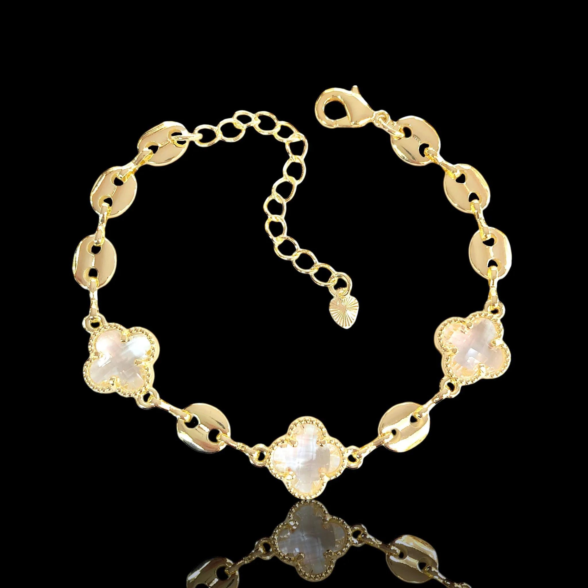 Oro Laminado Gold Filled Lucky Crystal Clover Bracelet