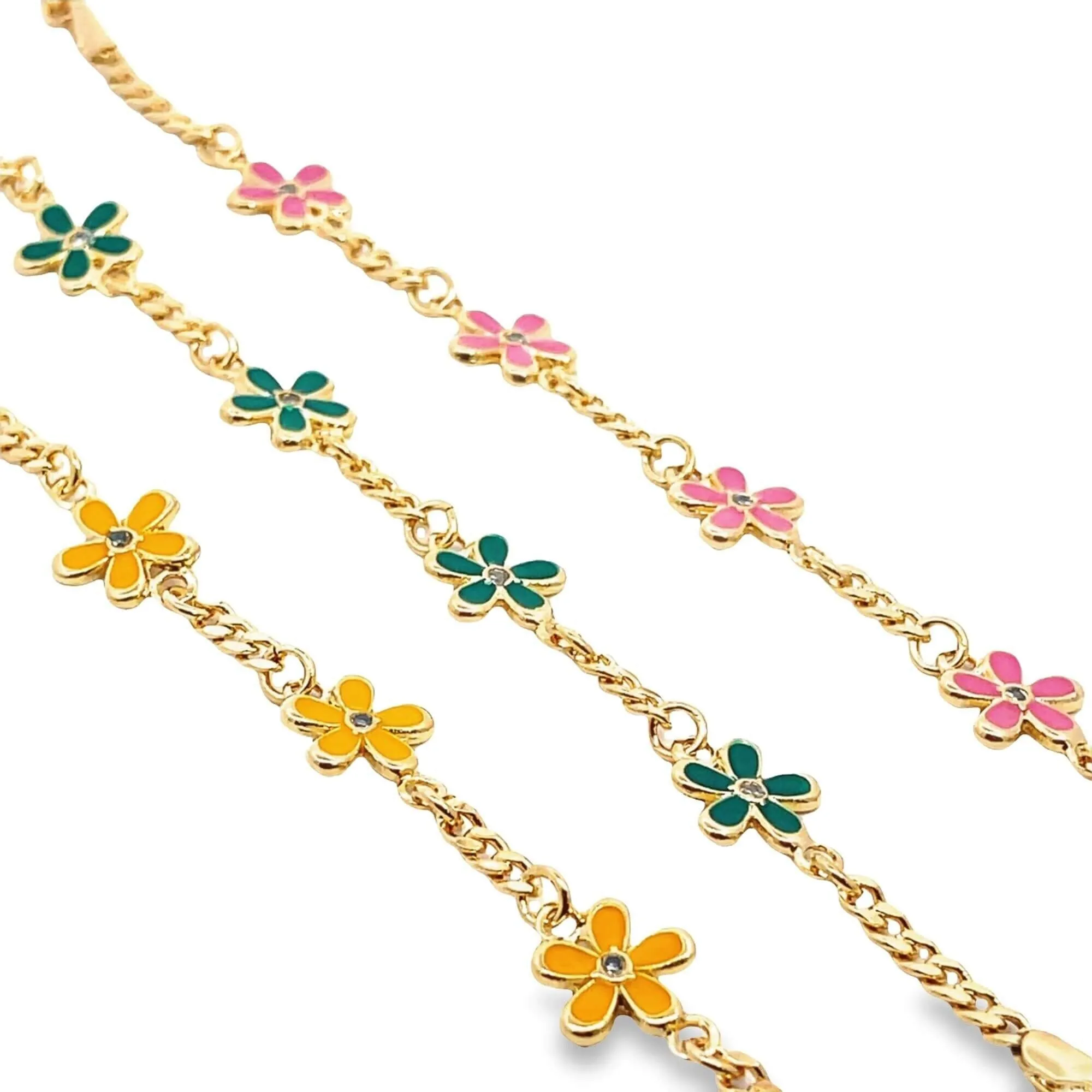 Oval 5 Petal Flower Charm Bracelet