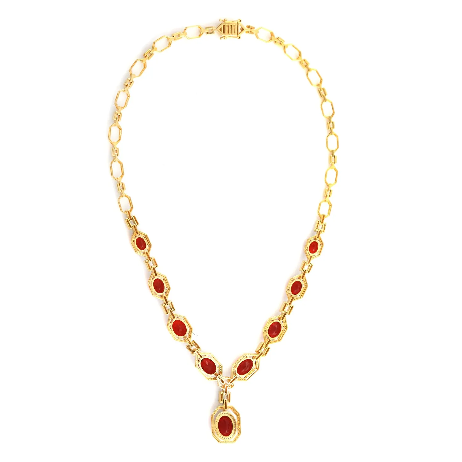 Oval Cut Fire Opal Pave Diamond Beautiful Princess Necklace In 18k Yellow Gold For Her