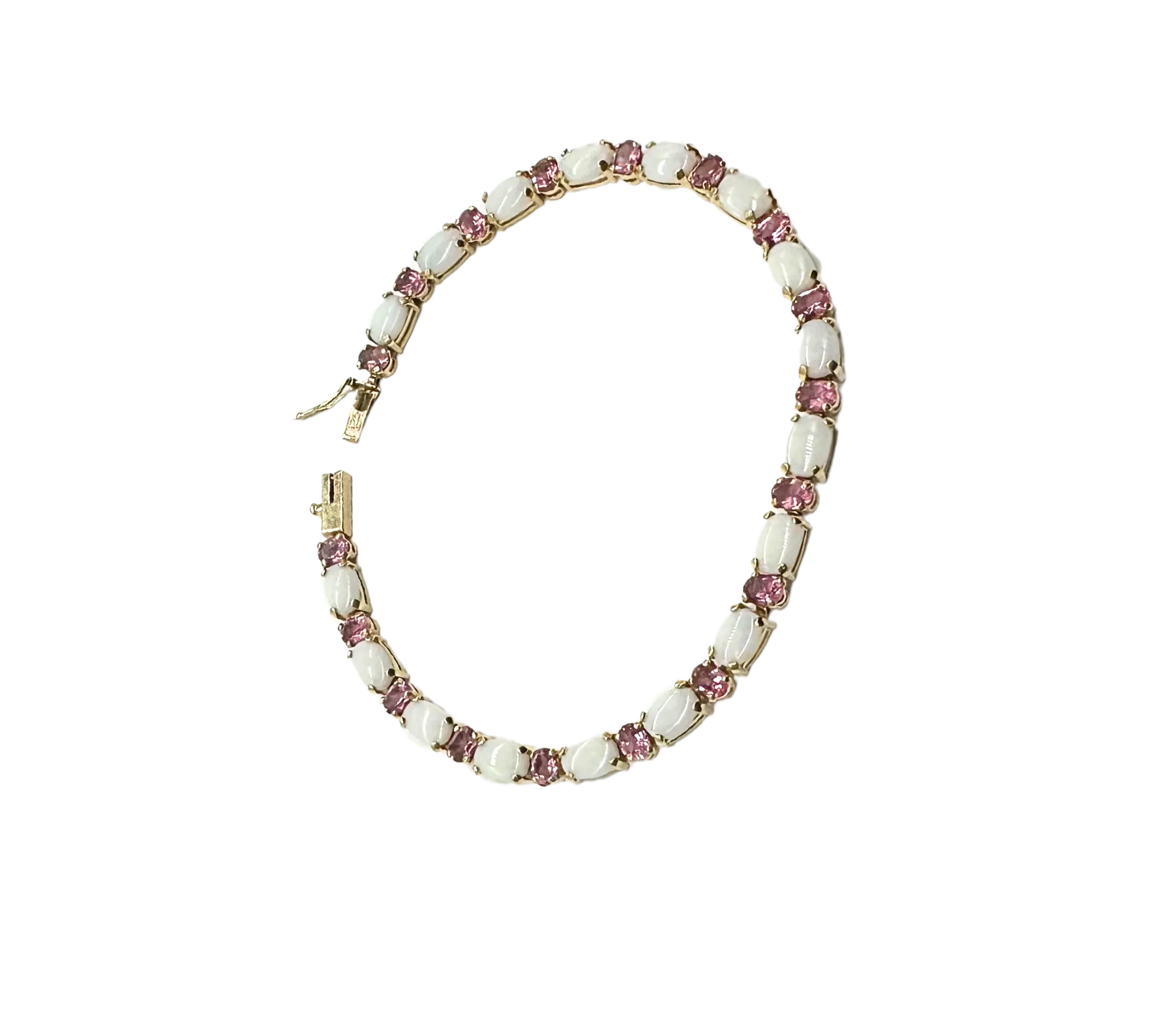 Oval Opal and Pink Stone Bracelet