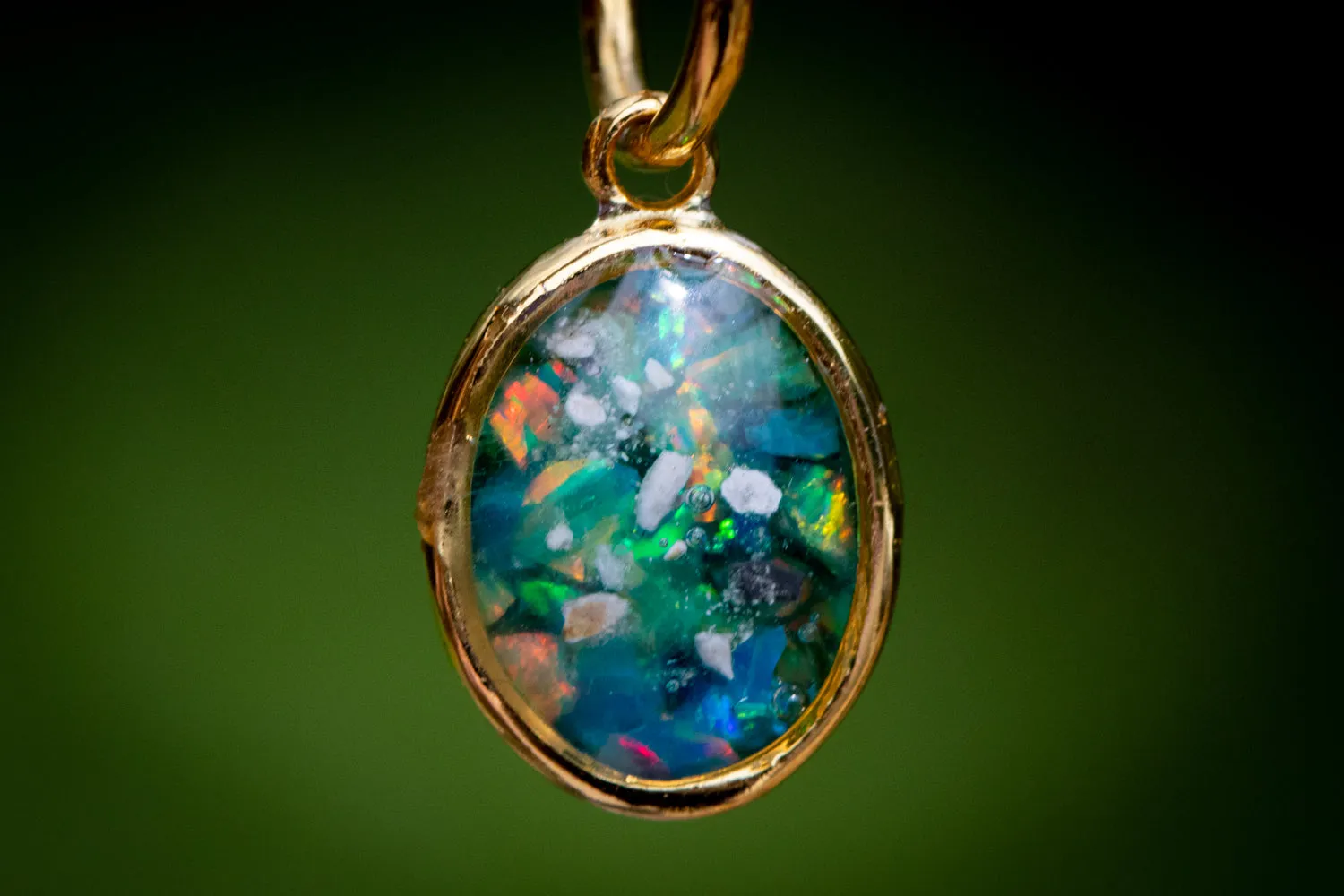 Oval Pendant with Crushed Opal and Cremation Ash