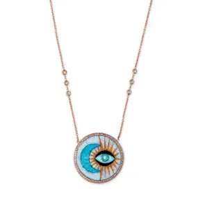 PAVE TURQUOISE MOON   OPAL EYE BURST INLAY NECKLACE