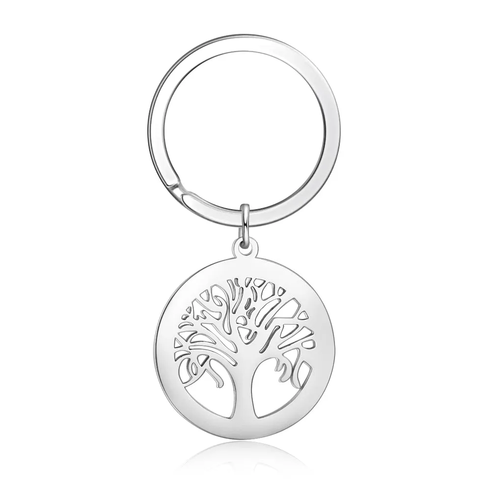 Personalized Tree of Life Stainless Steel Keychains for Men Women Customize Family Names Engraved Key Chain