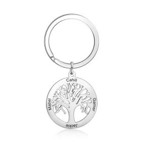 Personalized Tree of Life Stainless Steel Keychains for Men Women Customize Family Names Engraved Key Chain