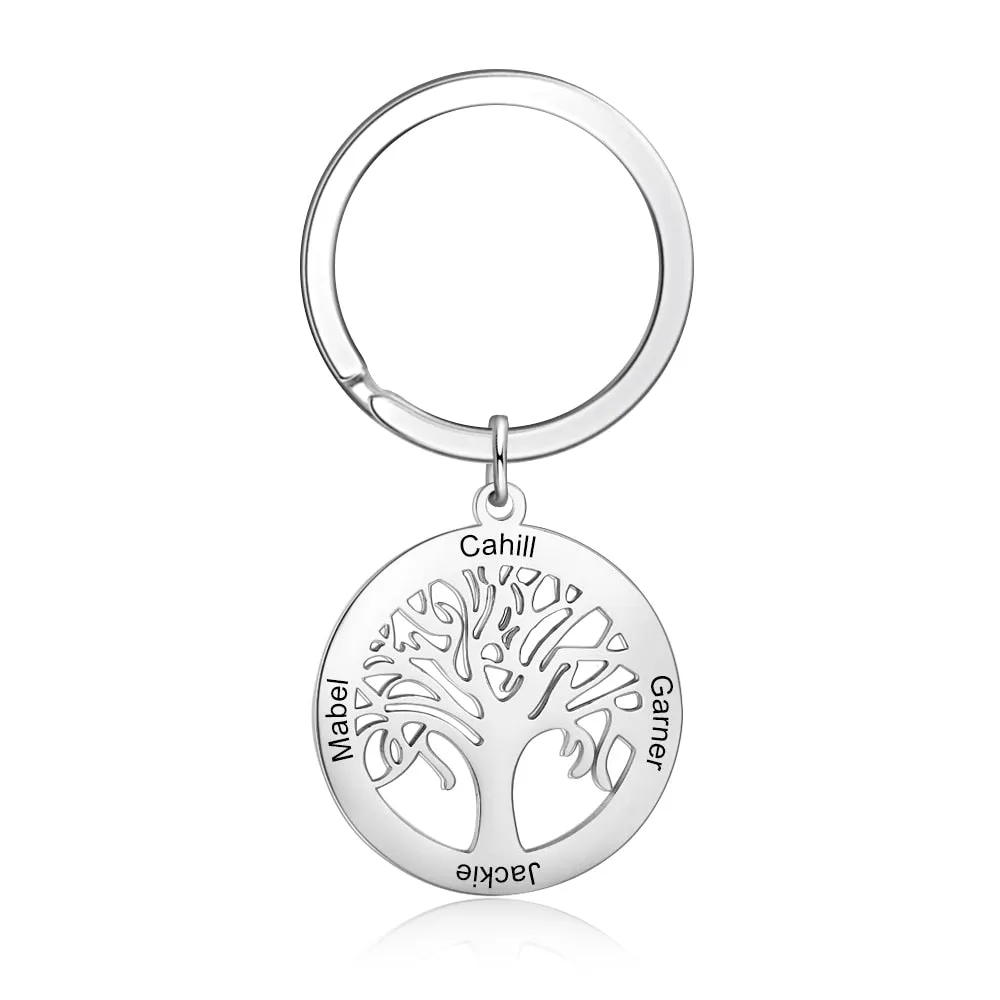 Personalized Tree of Life Stainless Steel Keychains for Men Women Customize Family Names Engraved Key Chain